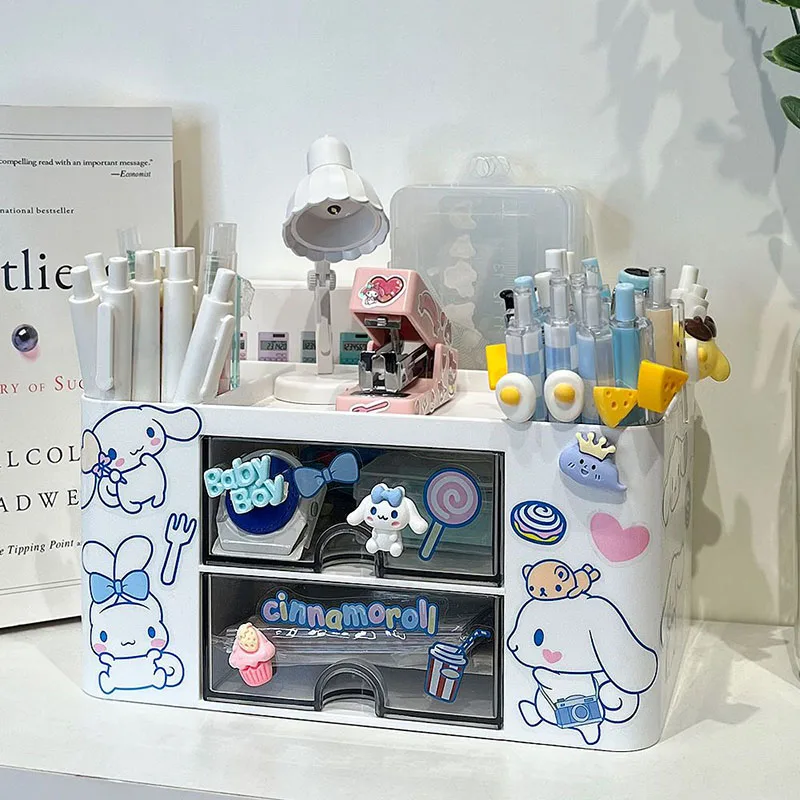 

Kawaii Sanrios Storage Box Kuromi Cinnamoroll Hellokitty Multi-Functional Desk Drawer Pen Container Large Capacity Toy for Girls