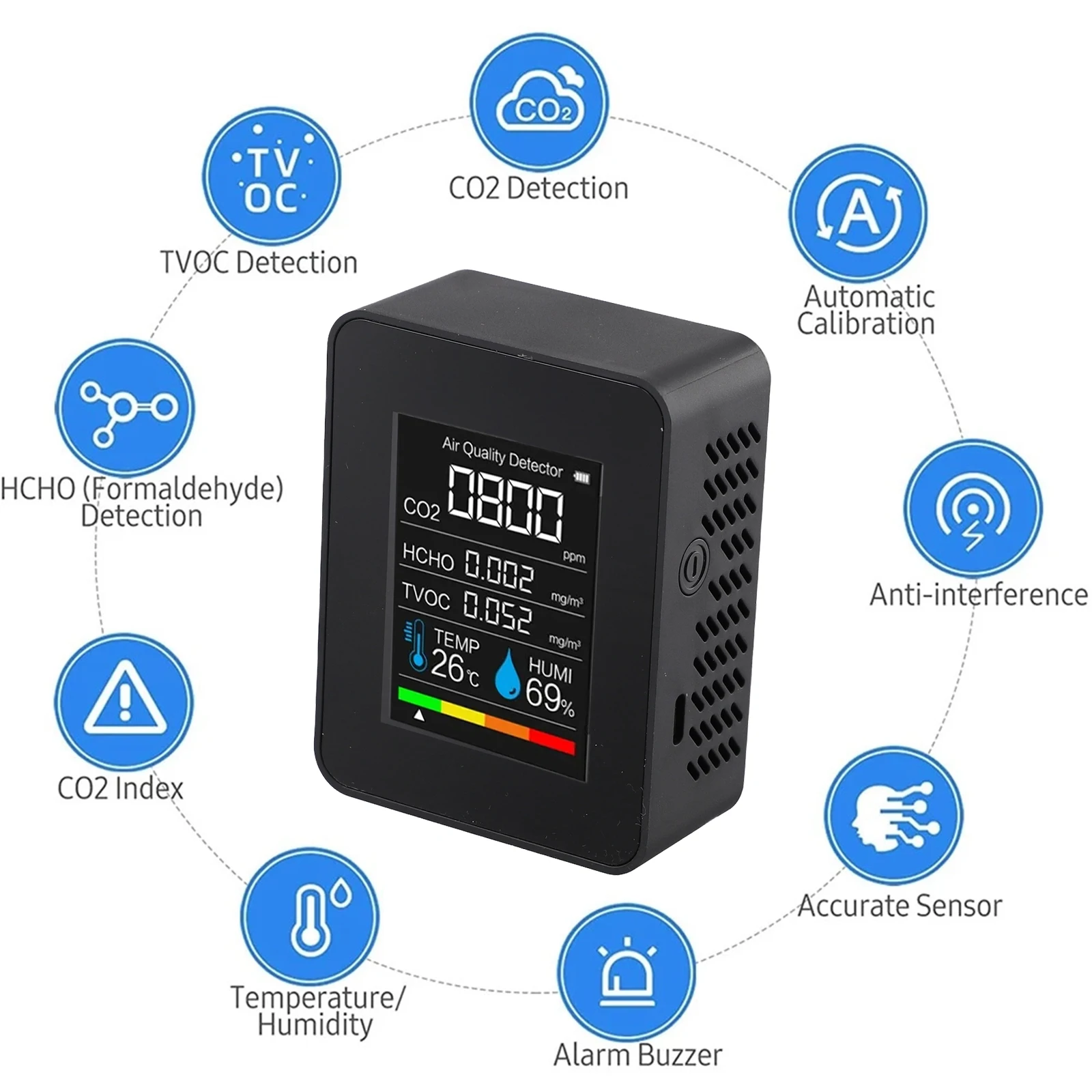 Детектор формальдегида HCHO TVOC 5 в 1 тестер качества воздуха емкость аккумулятора