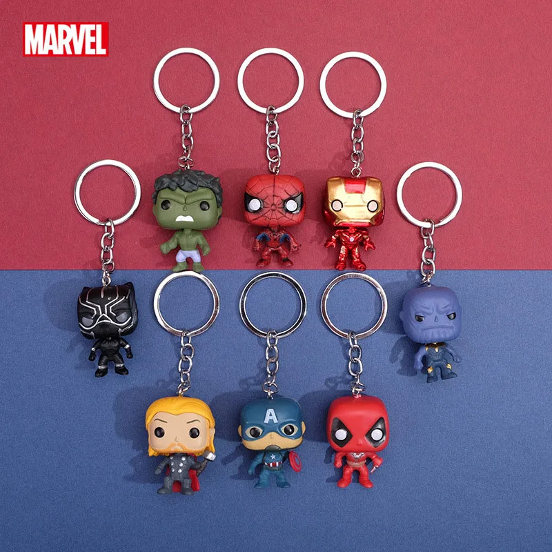 

New Marvel Superhero Keychains Avengers Spiderman Iron Man Thor Hulk Cartoon Figures Model Doll Bag Pendant Toy Accessories Gift