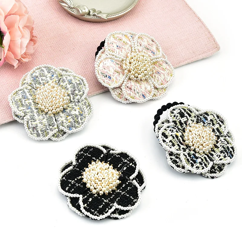 

Embroidery Pearl Camellia Elastic Hair Band For Women Flower Sequin Hair Tie Hair Accessories For Girls Floral Headband