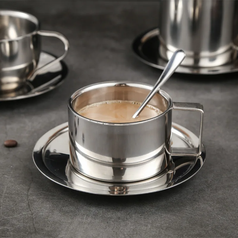 

304 stainless steel European-style hotel coffee cup set double insulation creative mug milk cup three sets