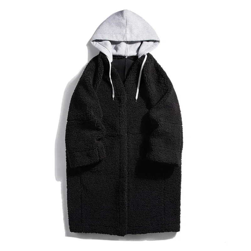 Winter Jacket Men Warm Fashion Retro Thicken Lamb Wool Jacket Men Streetwear Korean Loose Thick Long Hooded Coat Mens Overcoat