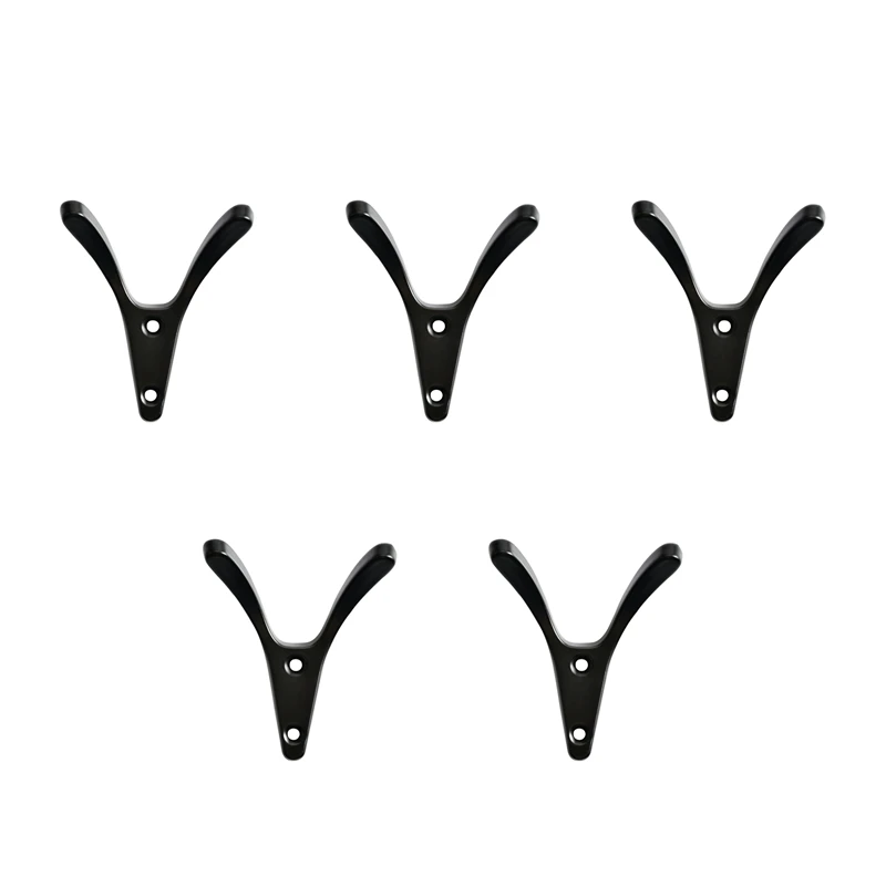 

5PCS Double Prong Coat Hooks Heavy Duty Robe Hook Door Hook Wall Mount Hanging Clothes For Bathroom Bedroom Fitting Room