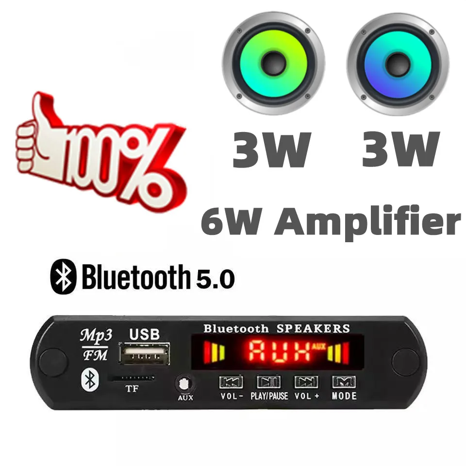 

12V 6W Amplifier MP3 Decoder Board Bluetooth 5.0 USB TF FM Radio Module For Speaker With Handsfree Voice Record