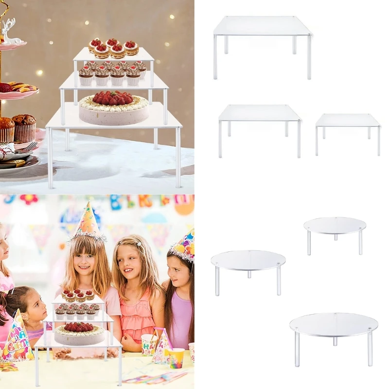 

3Pieces Acrylic Cake Display Stand Round Risers for Desserts Bakery Stand