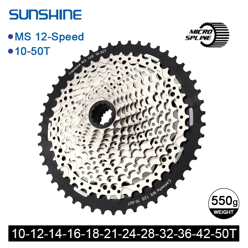 

SUNSHINE 12 Speed Cassette MS 10-50T/52T MTB Micro Spline K7 12V YBN S12S 126 Links Chain for M8100 M9100 Sprocket 12S cassette