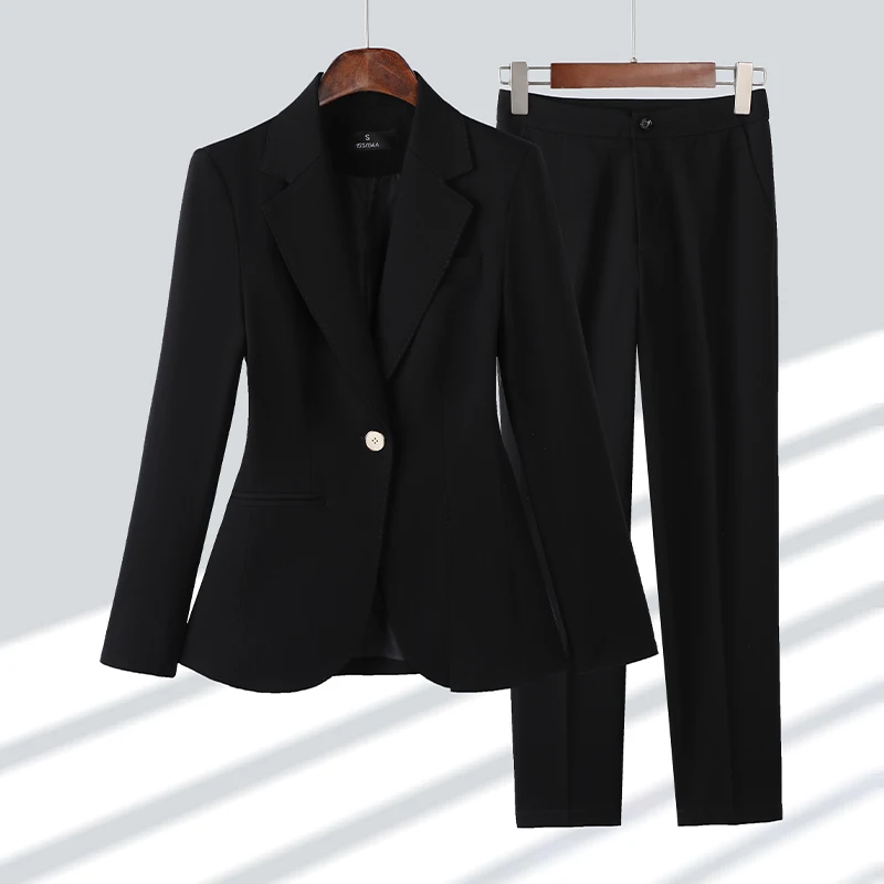 2020 New Autumn and Winter Women's Professional Wear Casual Office Sets Double Breasted Ladies Jacket Two-piece Fashion Trousers