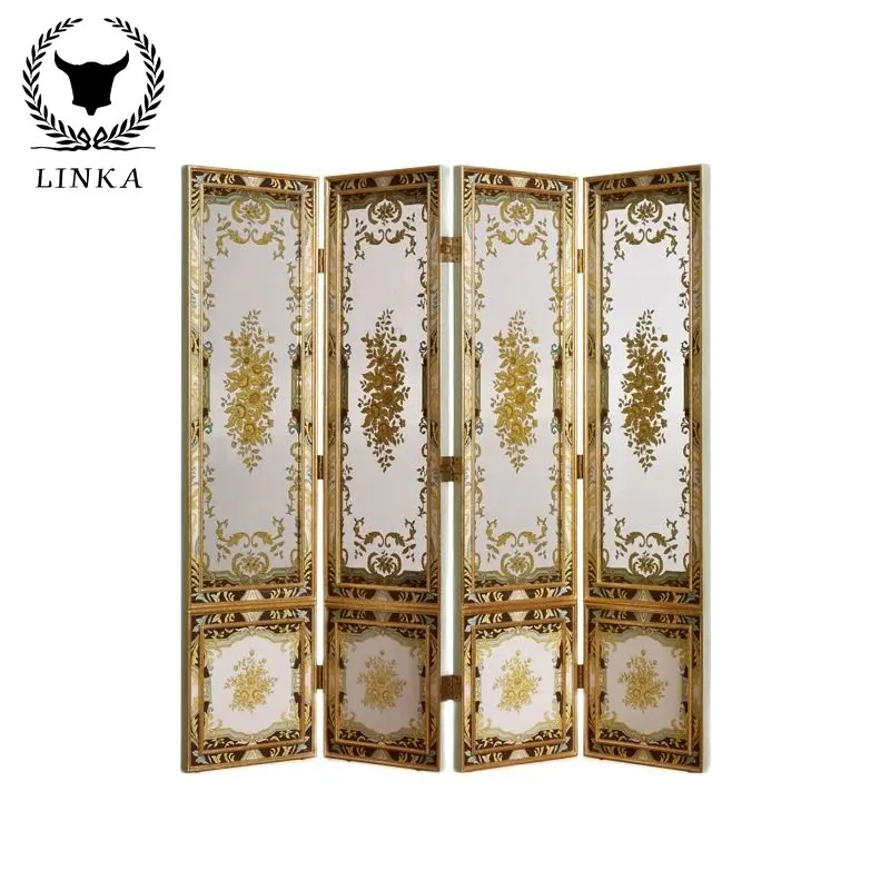 

French court style luxury cloth painting four double-sided glass screens folding screen to partition the foyer