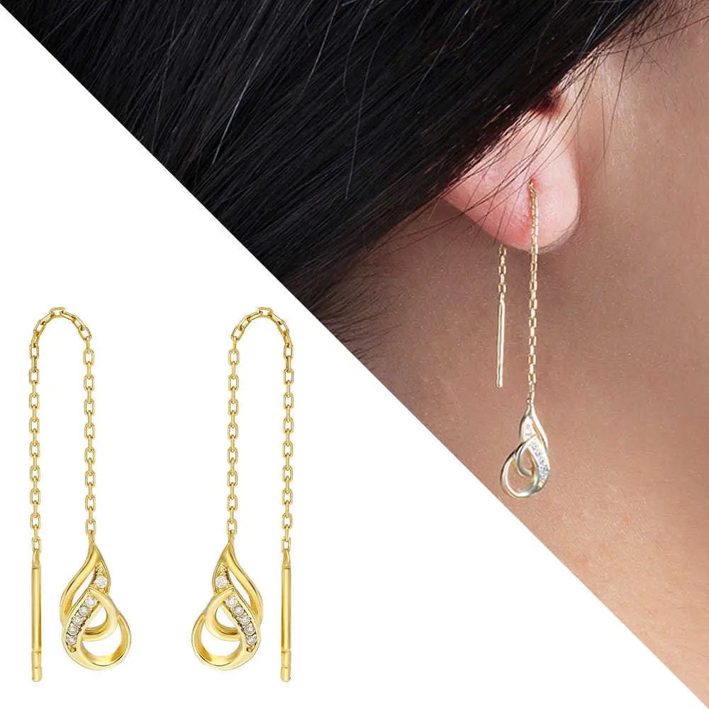 

Zircon Tektaşlı Gold Color 925 Sterling Silver Dangle Earrings