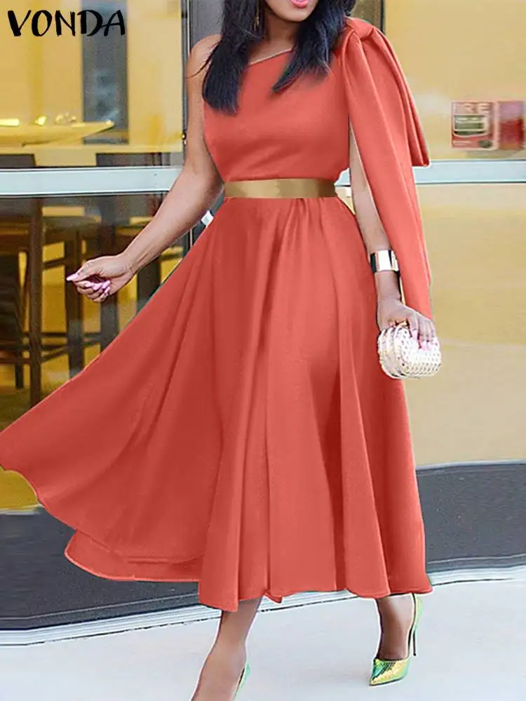 

Off Shoulder Party Dresses 2023 VONDA Women Sleeveless High Waist Long Sundress Sexy Club Evening Vestidos Femme Robe