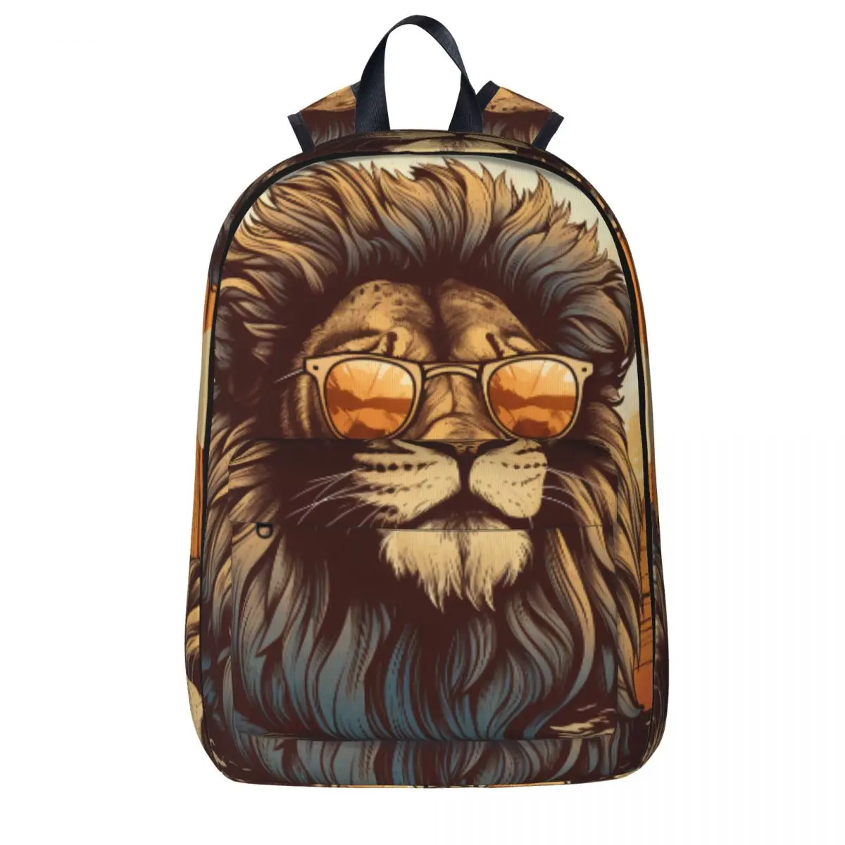 

Lion Backpack Retro Sunset Animals With Sunglasses Teen Polyester Workout Backpacks Big Pretty School Bags Rucksack