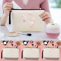womens makeup bag travel toiletry organizer case bridesmaid cosmetic bag purse zipper pencil pouch pink flower series print
