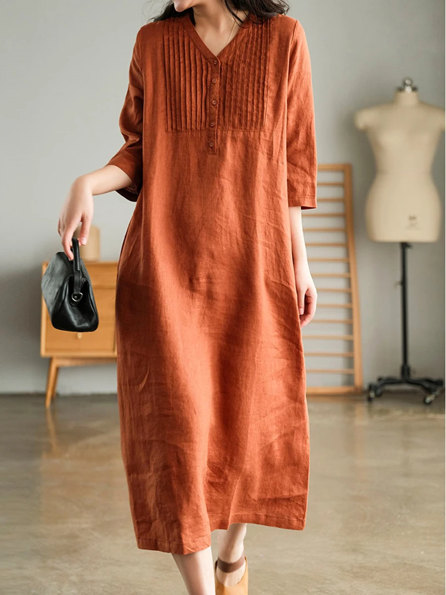 

Летнее льняное женское модное платье с рукавом до локтя, женское повседневное тонкое платье выше колена с V-образным вырезом, женские платья...