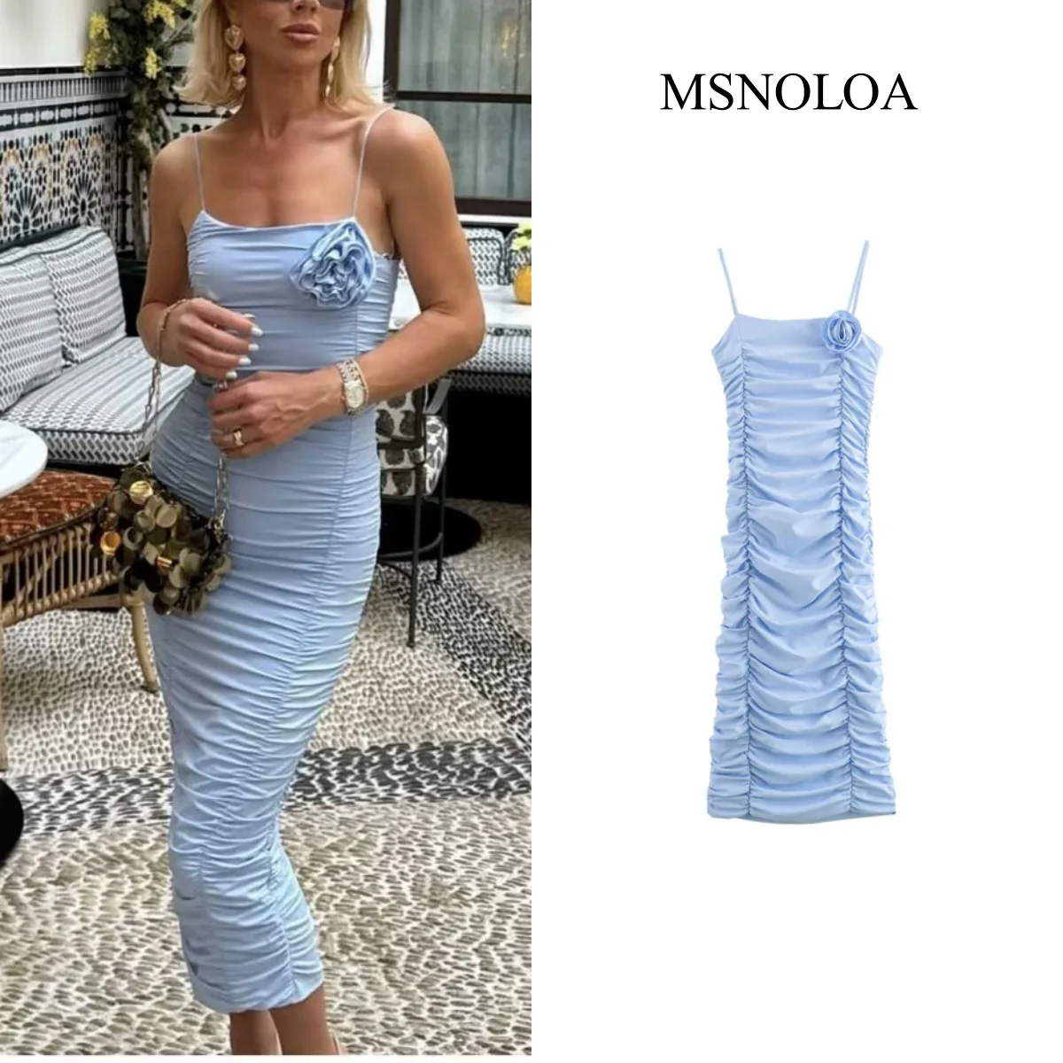 Msnoloa 2024 женское однотонное плиссированное платье с 3D цветными блоками