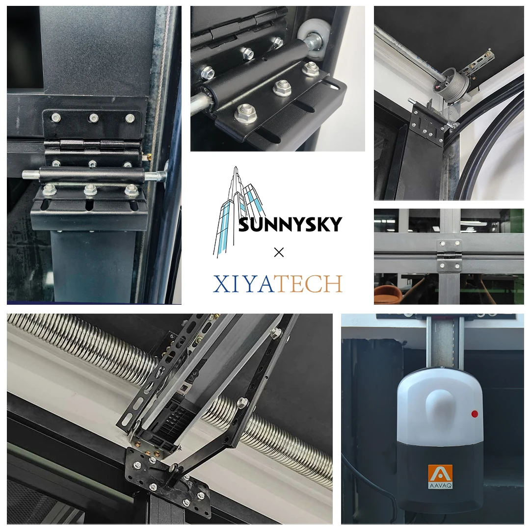Фото Автоматические гаражные ворота Sunnysky с безрамной алюминиевой конструкцией и закаленным стеклом, высококачественные, на заказ №2