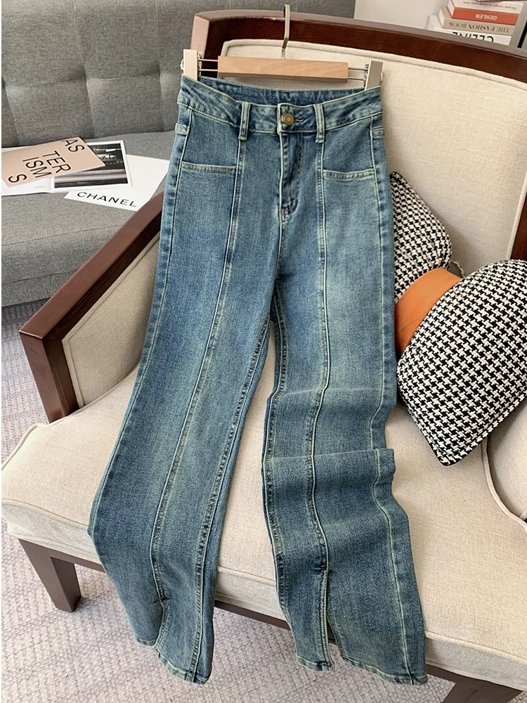 

Корейские Модные Винтажные уличные брюки с высокой талией, стильные синие женские брюки с широкими штанинами в стиле Харадзюку, мешковатые джинсовые брюки Y2K