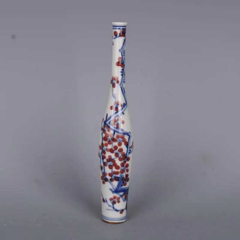 

Китайская сине-белая фарфоровая ваза с красным цветком сливы Цин 7,0 дюйма