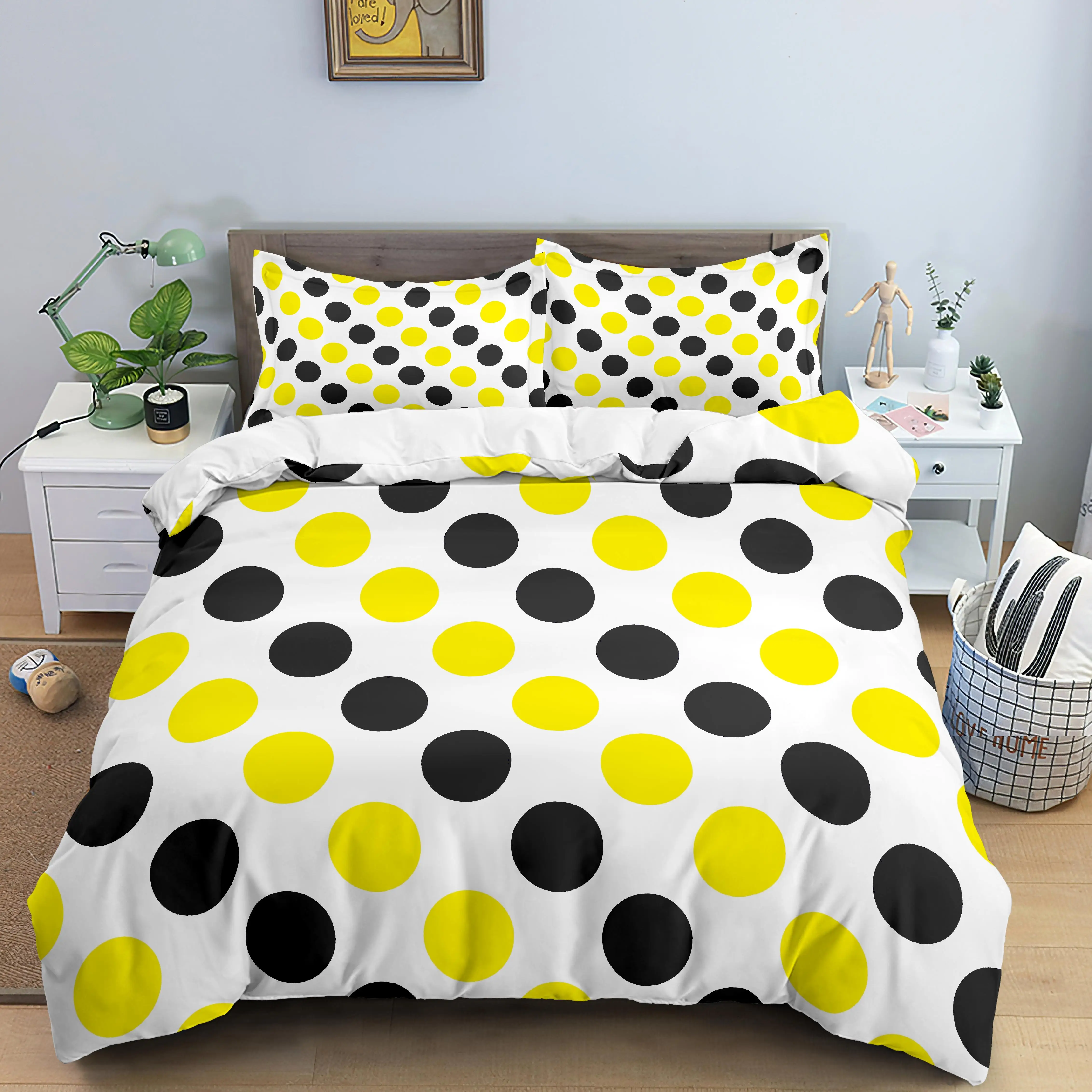 

Geometry King Queen Duvet Cover Art Bedding Set for Kids Teens Adults Yellow Abstract Pattern Polyester Quilt Cover Psychedelic