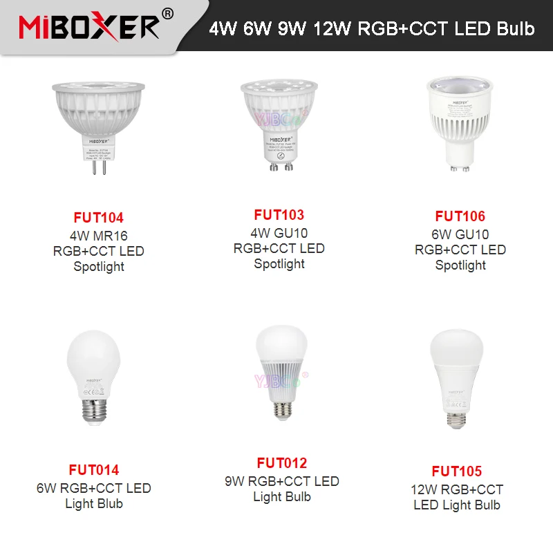 Miboxer E27 GU10 MR16 RGB+CCT Spotlight 4W 5W 6W 9W 12W LED Light Blub 110V~220V,AC/DC12V Indoor Lamp 2.4G Remote/Voice control