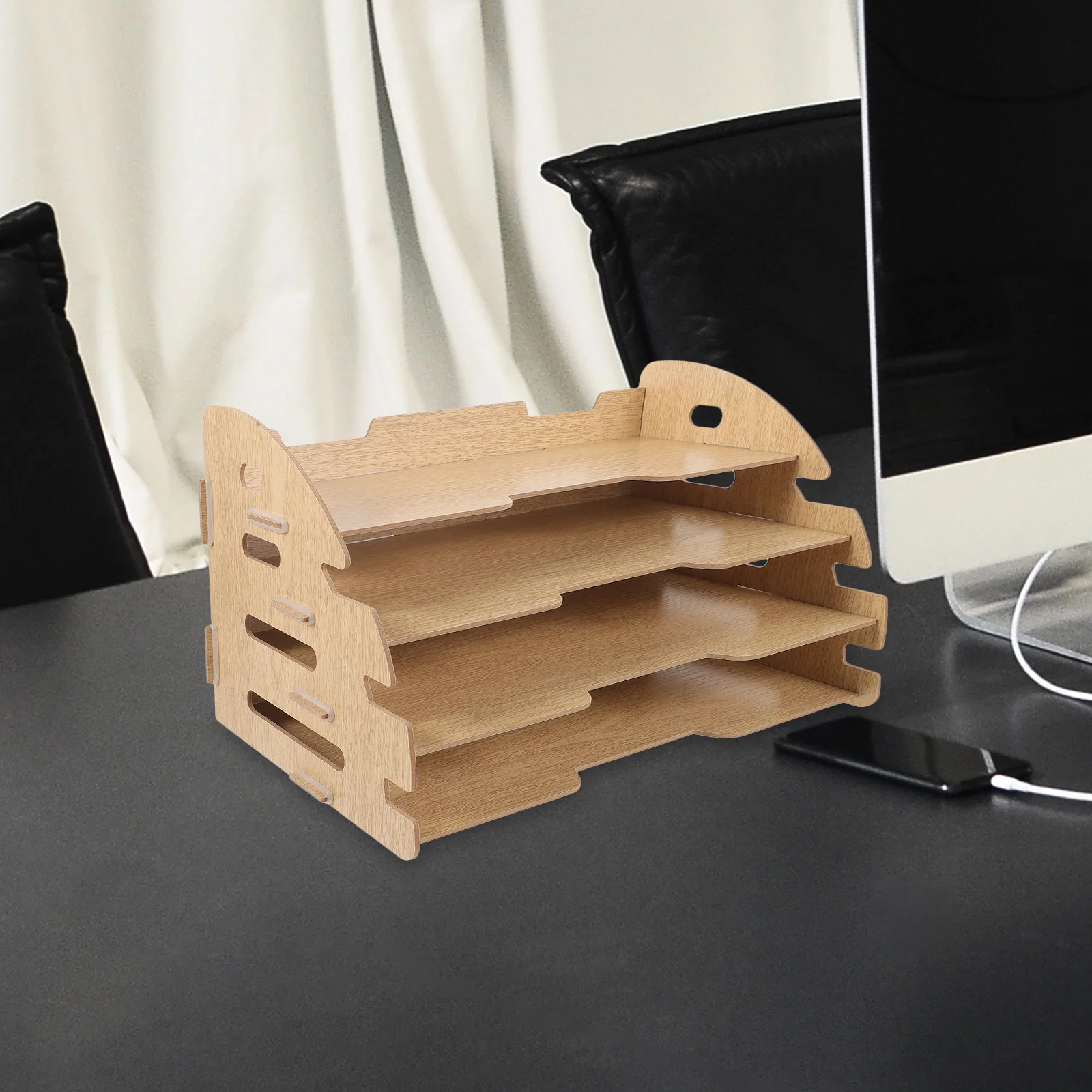 

Office Desktop Magazine Organizer Trays Paper Holder Document Outbox Letter & Stacking Supports Stackable Wood