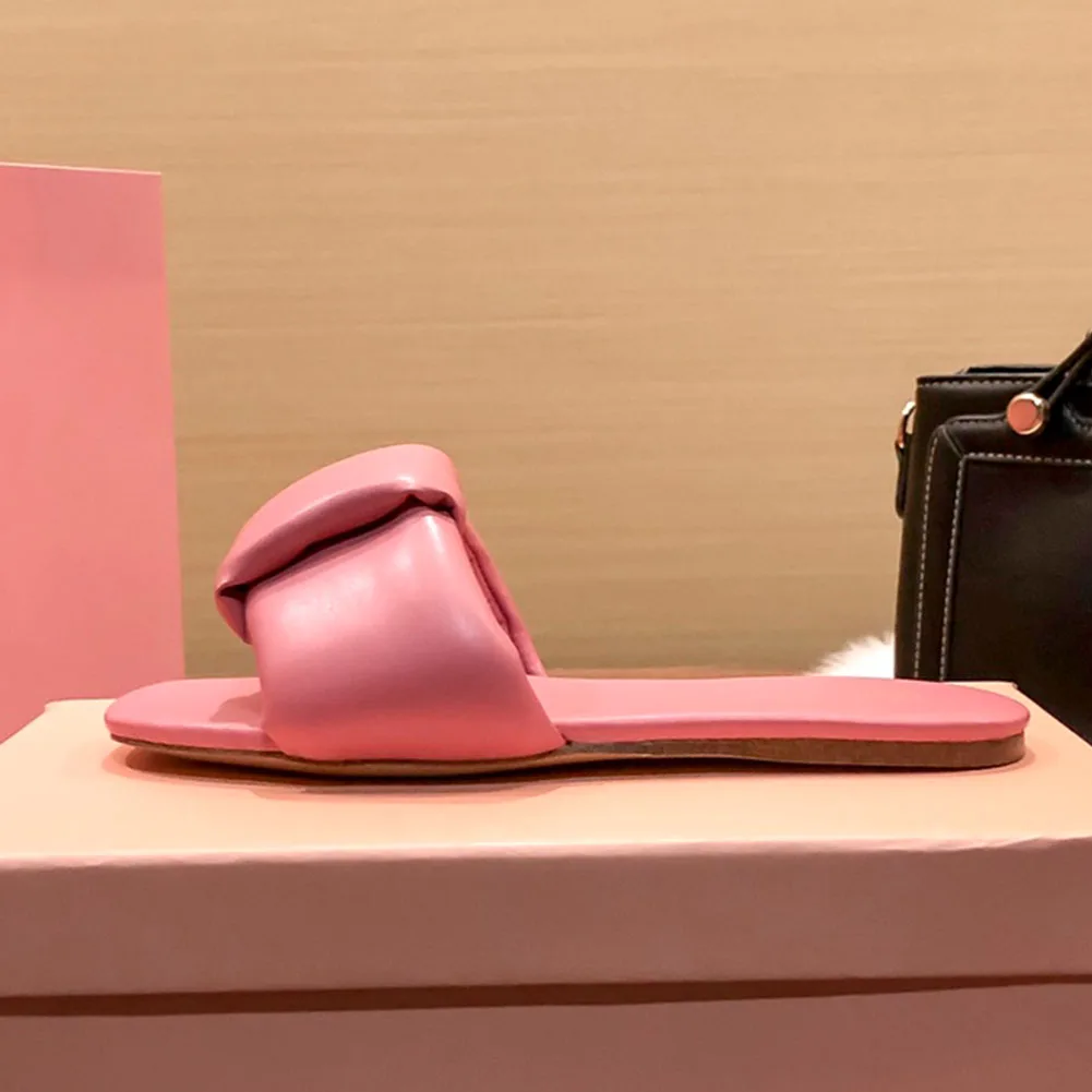 2023 Brand New Women Casual Top Quality Open Toe Padded Leather Slides Leisure Flat Comfort Sole Comfy Shoes Slippers Sandal