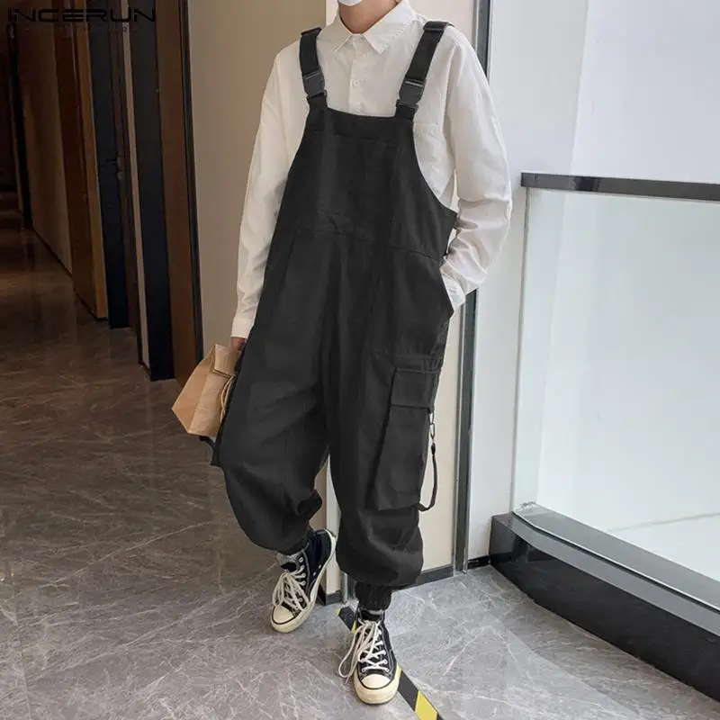 

INCERUN Men Jumpsuits Solid Color Loose Streetwear Sleeveless Suspender Rompers Men 2023 Oversized Fashion Casual Overalls S-5XL