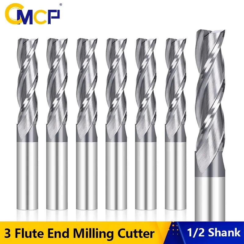 

CMCP 3 Flute Milling Cutter HRC 28 Carbide End Mill Special for Woodworking CNC Router Bit 1/2 Shank 2 inch Cutting Length