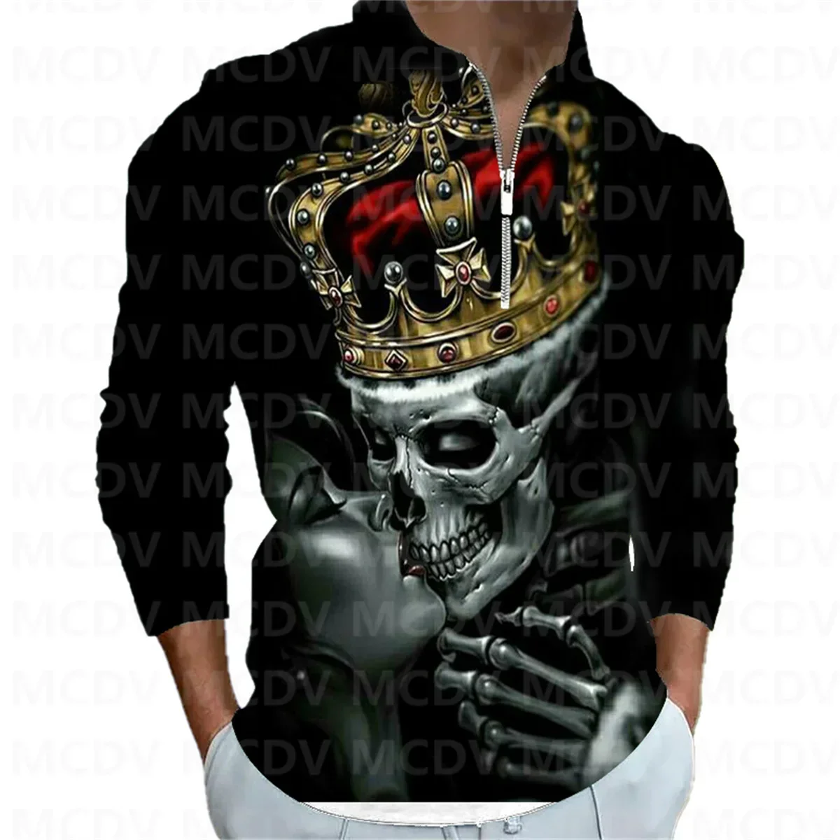 Мужская рубашка-поло с длинным рукавом на молнии