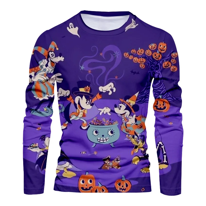 

2022 New Horror Halloween Collection Streetwear Disney Mickey and Minnie 3D Print Casual Men's Crew Neck Long Sleeve T Shirt Y2K