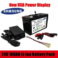 new 24v 100000mah portable and rechargeable 18650 battery built in 5v 2 1a usb power display charging port with 25 2v charger