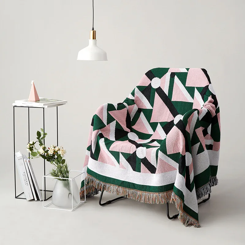 

Винтажное вязаное покрывало для дивана с геометрическим рисунком, хлопковое полотенце, постельное белье, одеяло для дивана, кресла гобелен,...
