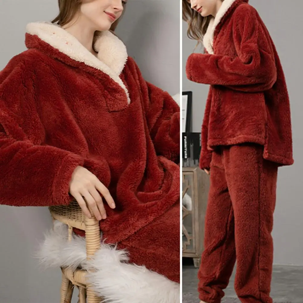 Soft Women Nightie Set Long Sleeves Keep Warm Casual Winter Homewear Suit  Hat Women Pajamas for Sleeping