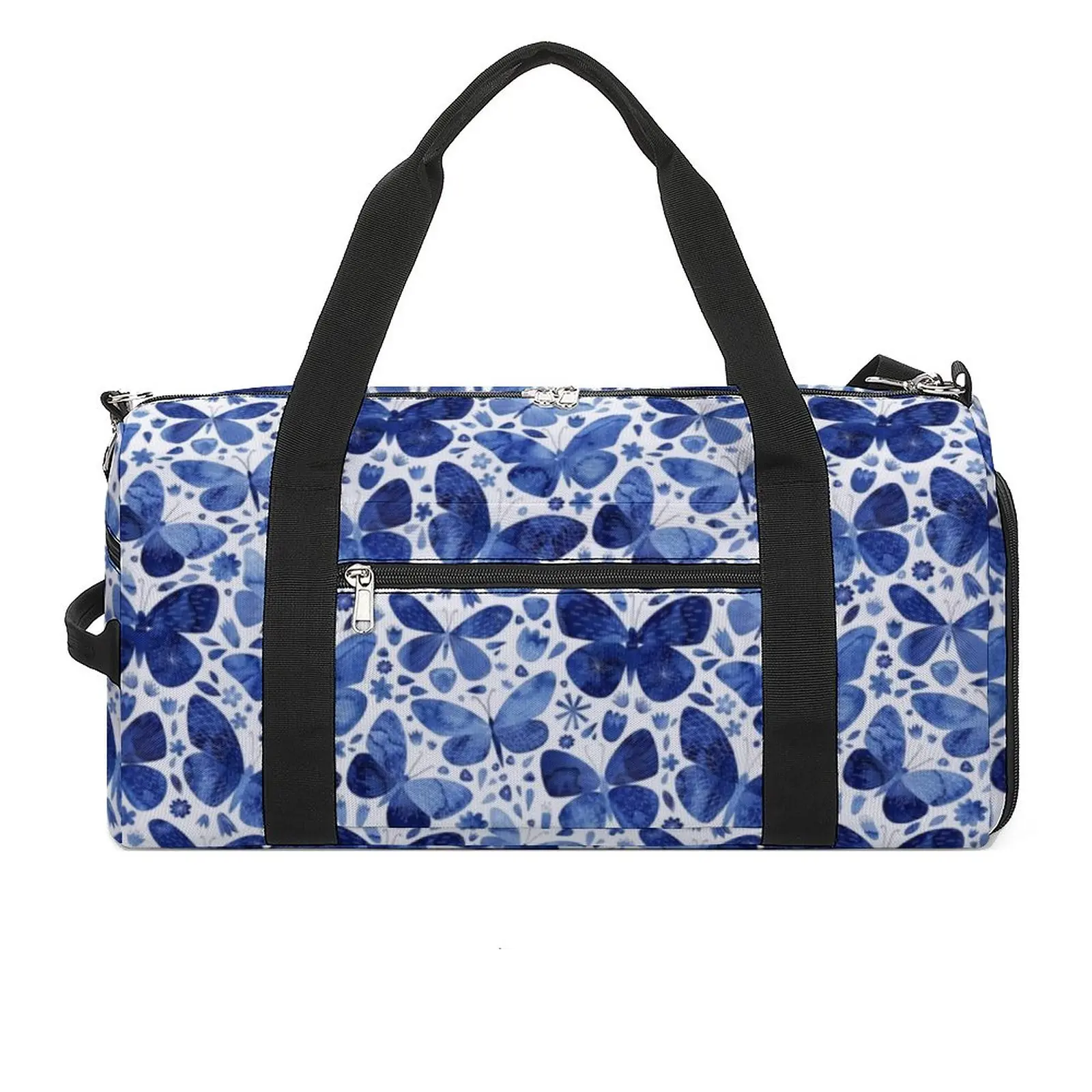 

Blue Butterfly Gym Bag Retro Floral Watercolor Butterflies Oxford Sports Bags Large Luggage Custom Handbag Retro Fitness Bag