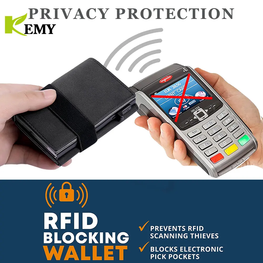 Genuine Leather Card Holder ID Credit Card Case Wen Wallet Elastic Band Coin Purse RFID Protection Cardholder Case Clip