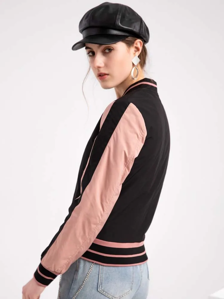 European Style Women Autumn Winter Bomber Jackets Patchwork Stripe Down Cotton Padded Parkas Coat Waterproof Baseball Jackets