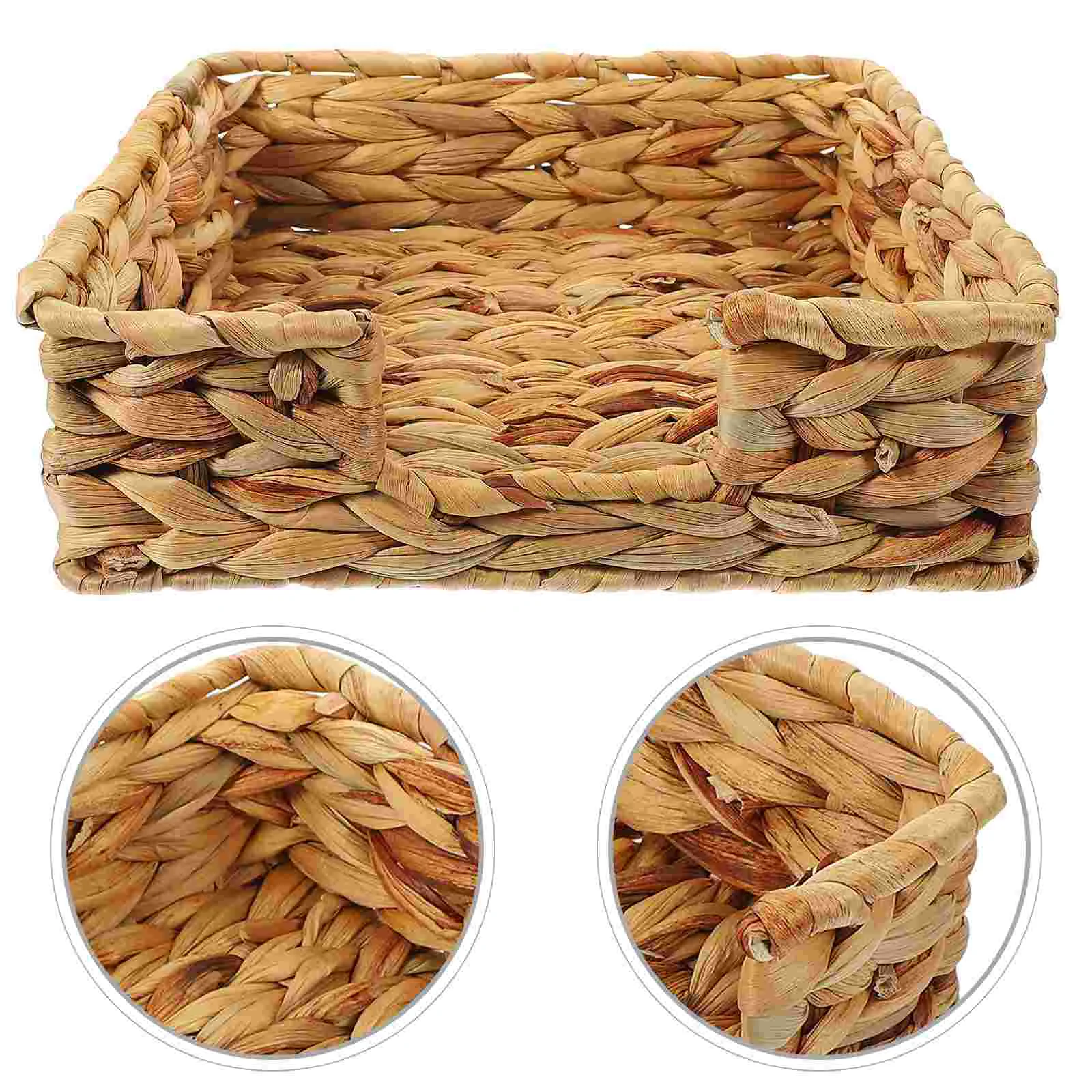 

Trays Decorative Rattan Napkin Holder Desktop Shelf Rattan Waste Basket Tissue Box Toy Seagrass Basket Square Storage Basket