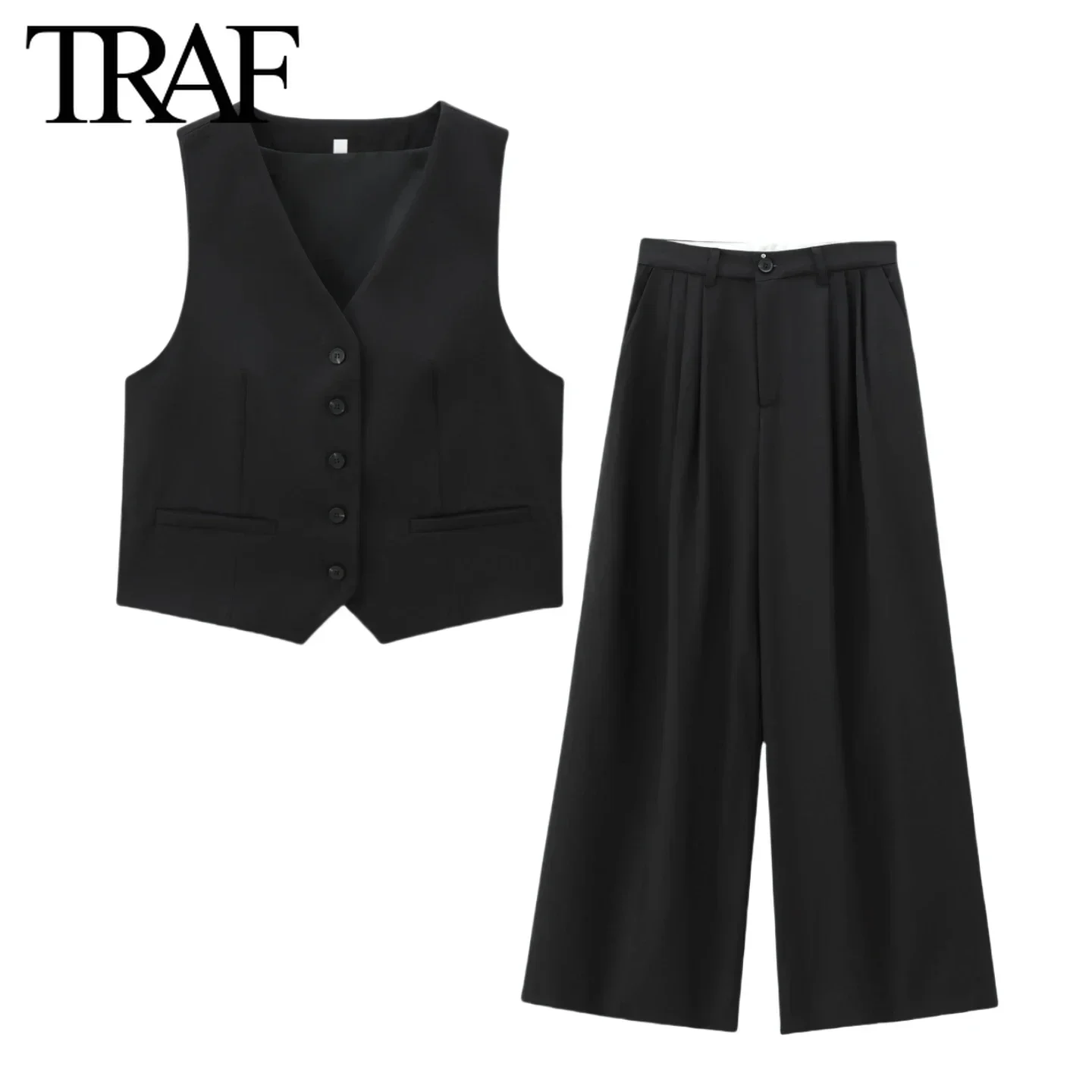 Женский однобортный комплект из двух предметов жилет без рукавов с V-образным