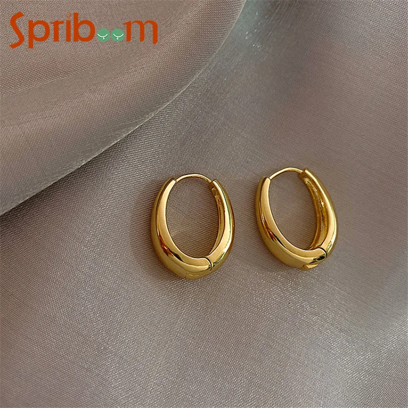 

Simple Hoop Earrings for Women Korean Retro Geometric Gold Color Earring Metal Korean Jewelry Temperament Female Hoops Trend New