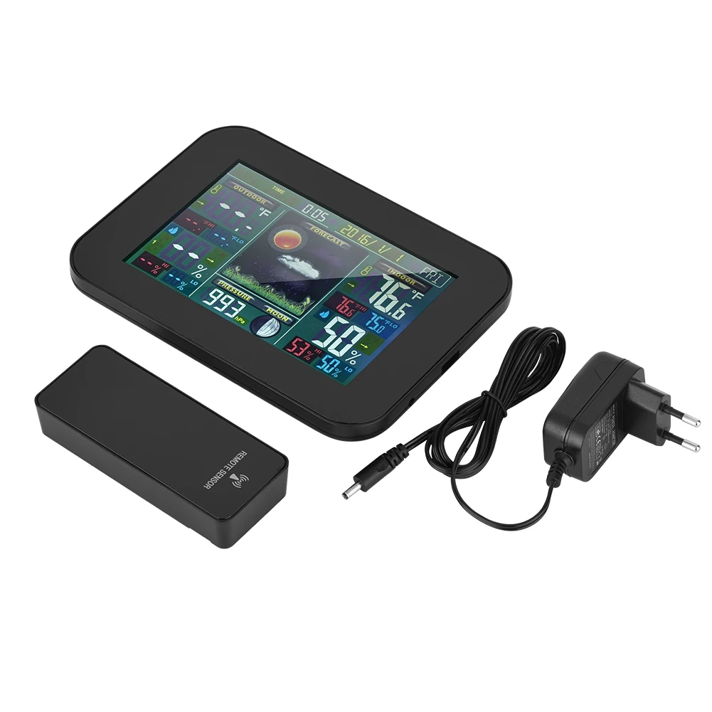 

Wireless Weather Station Indoor Outdoor Thermometer Hygrometer Digital Color Screen(Black EU)