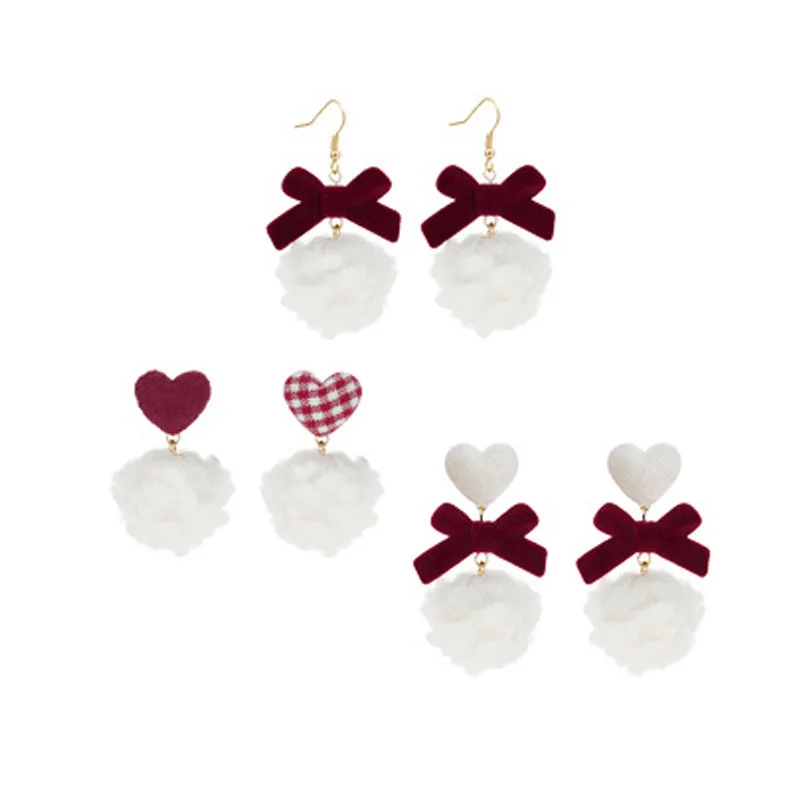

New Year Christmas Earrings Wine Red Velvet Bow Earrings Temperament Lovely Sweet Girl Stud Earrings Ear Clip 2022 New Xmas Gift