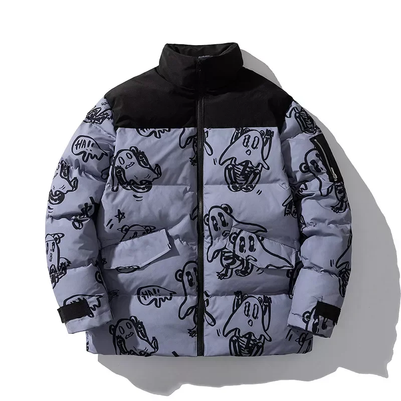 New2022 Winter Cotton-Padded Clothes Jacket Men And Women Parkas Funny Printed Coats Fashion Thicken Outerwear Tops Male Female