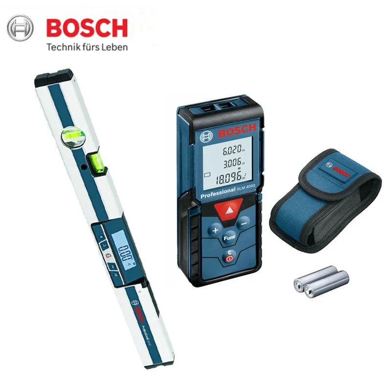 

Профессиональный спиртовой уровень Bosch GIM 60, цифровой датчик наклона, лазерный дальномер GLM 4000, комплект для строительных работ