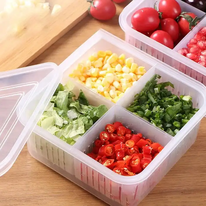 

4-compartments Food Storage Container Box Kitchen Refrigerator Meat transparent Fresh-keeping Crisper ingredients storage box