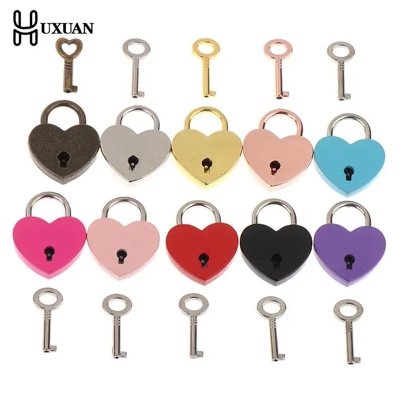 1 Pcs Heart Shape Vintage Metal Mini Padlock Bag Suitcase Luggage Box Key Lock With Key