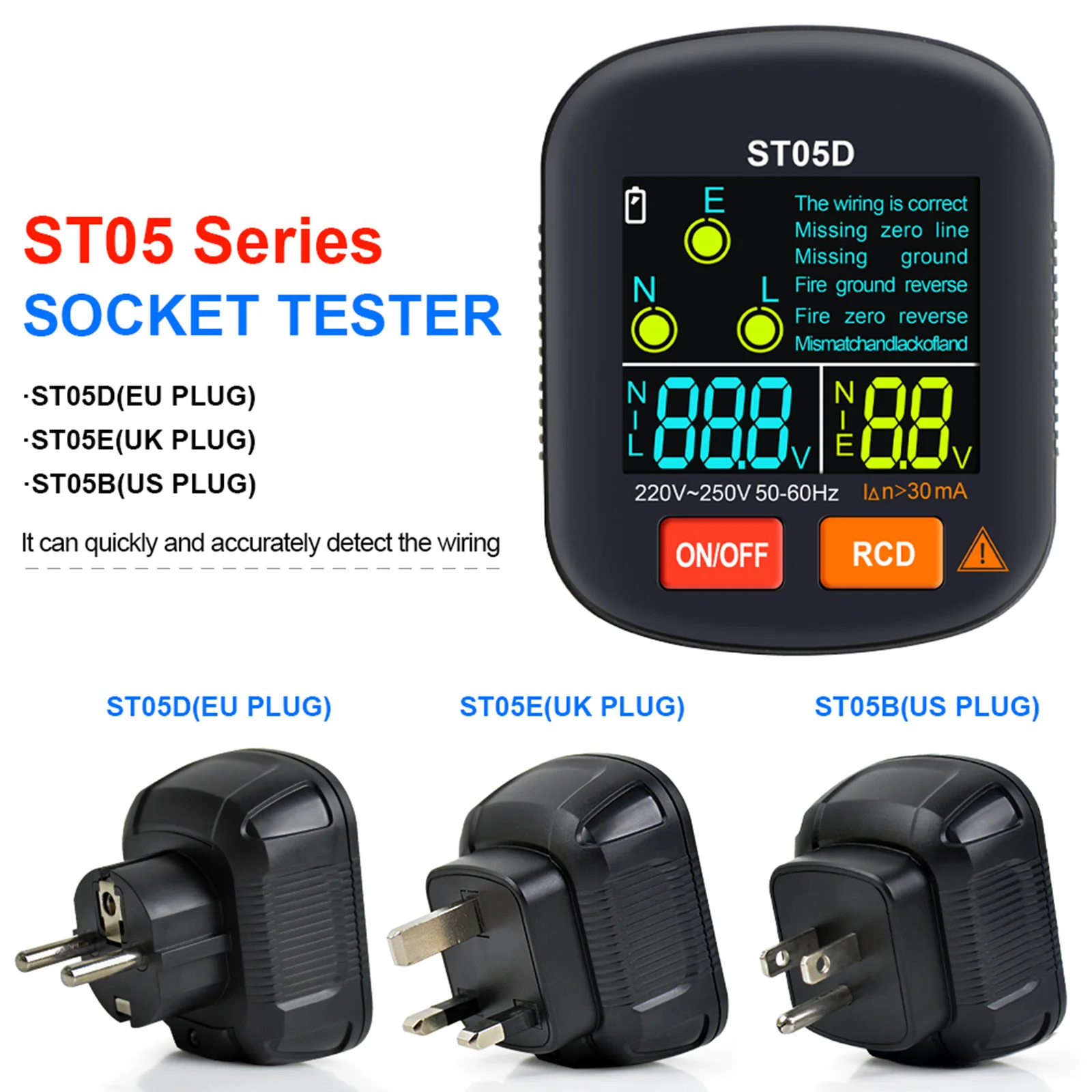 

Multifunctional Digital Display Socket Tester Phase Detector Electrical Ground Wire Zero Live Wire Check Leakage Electroscope