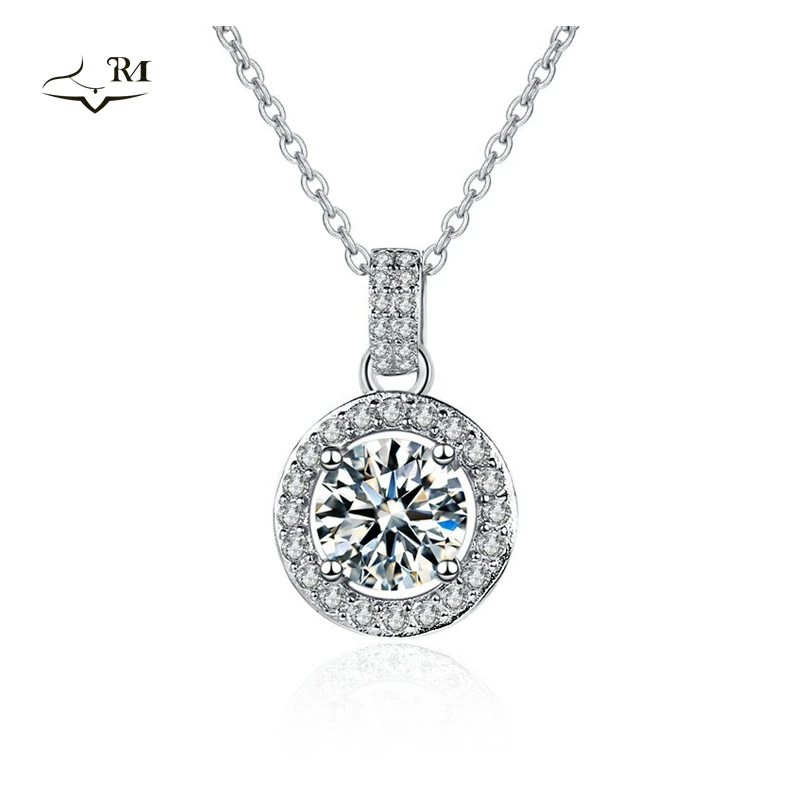 

100% 1CT Moissanite Diamond Real 925 Sterling Silver Chain Classic Pendant Luxury Fine Jewelry Necklace for Women Moissanite