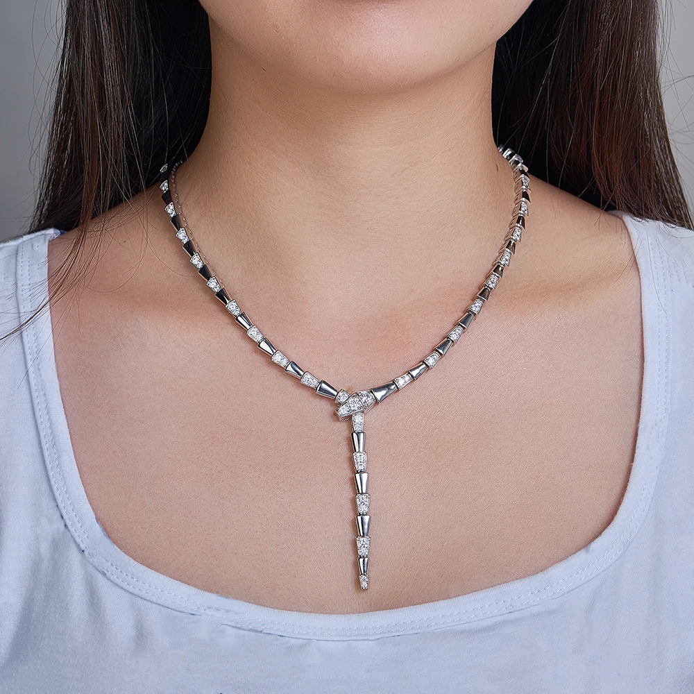 Женское ожерелье из серебра 925 пробы в виде змеи