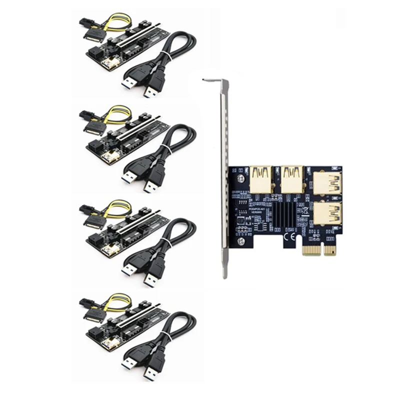 

PCIE 1X To 4 Pci-Express Adapter+VER010 Plus Riser Card USB3.0 To PCI-E 1X To16x Graphics Card Extension Cable For Miner