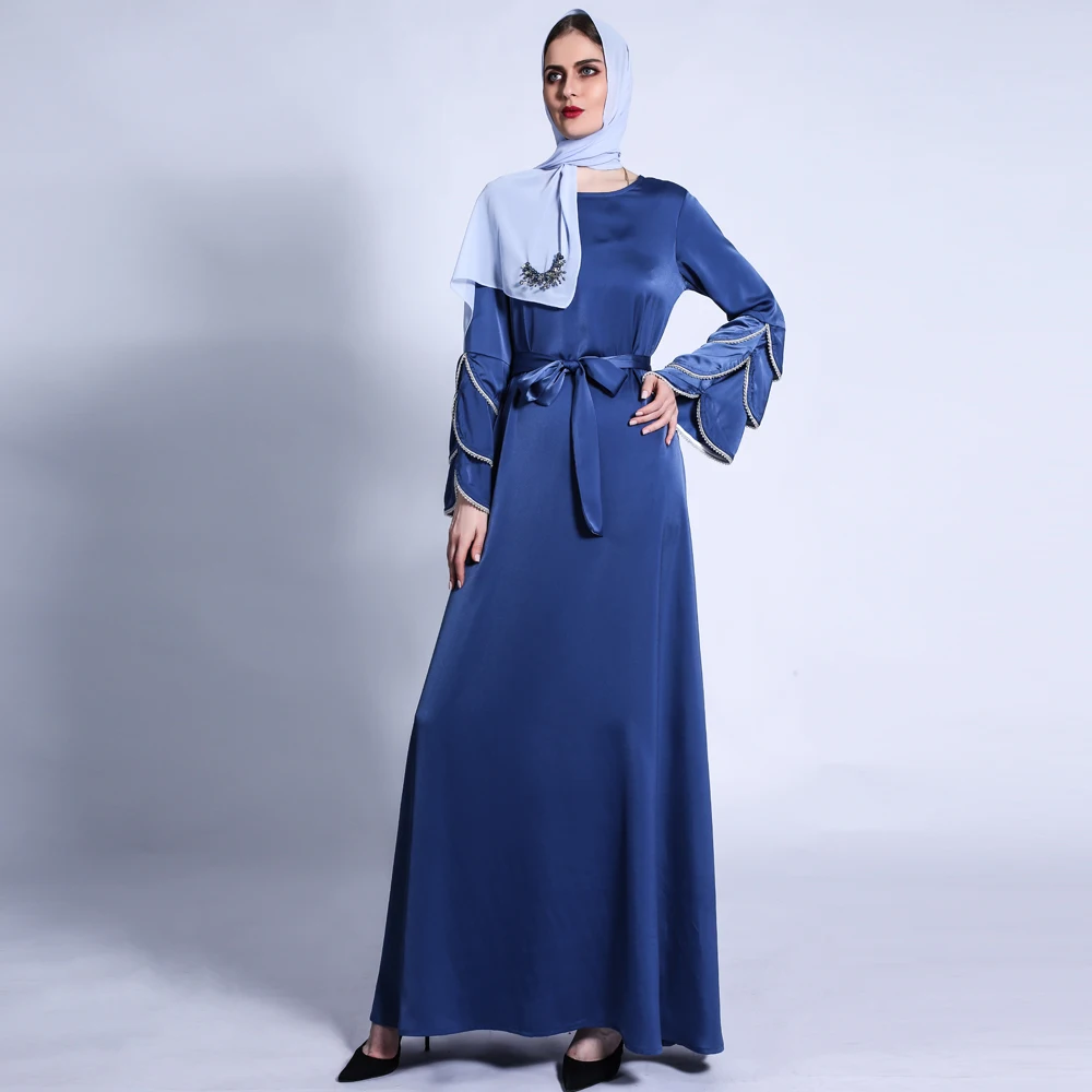 Muslim Fashion Matte Abaya Skirt for Women Dubai Turkish Elegant Flare Sleeve Kaftan Jilbab Female Evening Dress Ball Gown