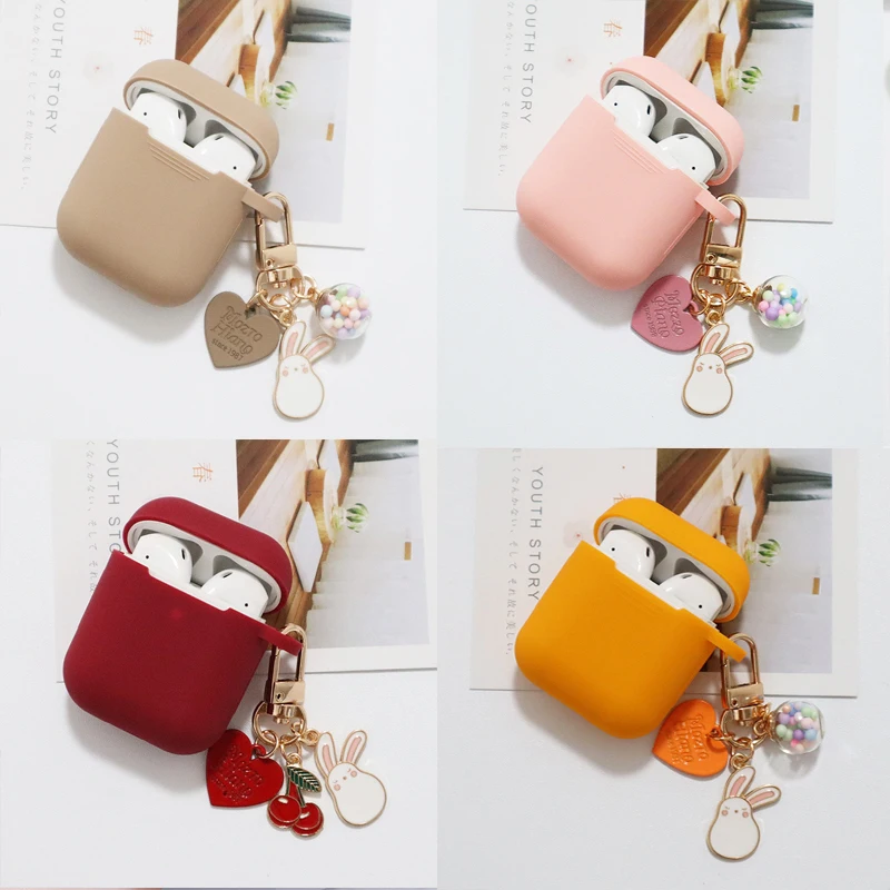 

Cute Cartoon Rabbit Cherry Keychain Earphone Case For Airpods 1 2 Silicone Soft Wireless Headset Cover For Airpods Gifts